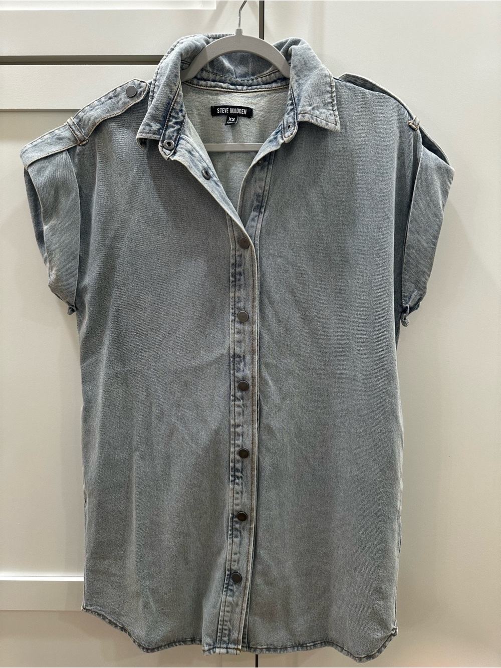 Steve Madden Washed Denim Button-Front Shirt Dress XS
